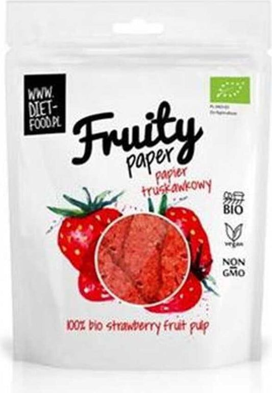 Bio Erdbeerpapier von DIET FOOD, 25 g, getrocknete Erdbeerblätter in transparenter Verpackung, ideal für gesunde Ernährung.