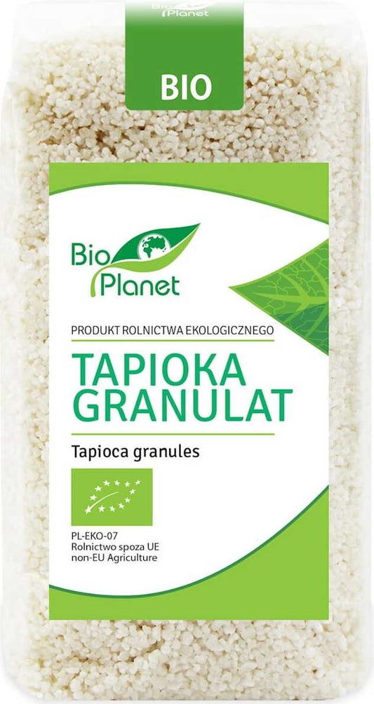 Tapioka-Granulat BIO von BIO PLANET, 250 g, rohes, weißes Tapiokastärke-Granulat in Verpackung.