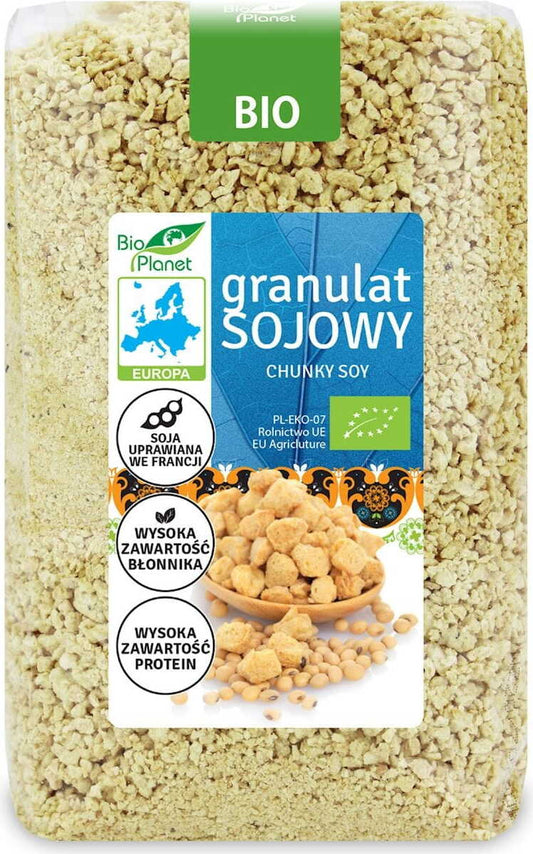 BIO Sojagranulat 500 g von BIO EUROPA, vegan und pflanzlich, in einer Packung auf weißem Hintergrund.