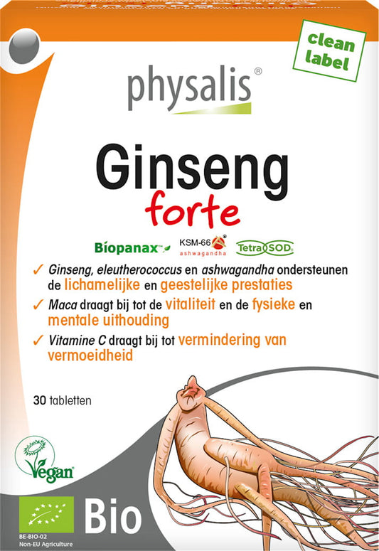Bio-Ginseng FORTE PHYSALIS Tabletten, 30 Stück, mit frischem Ginsengwurzel für mehr Energie und Vitalität