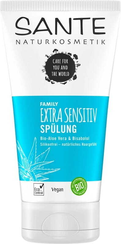 Haarspülung für empfindliche Kopfhaut von SANTE mit Aloe und Bisabolol, 150 ml, cremige Textur, natürliche Pflege.