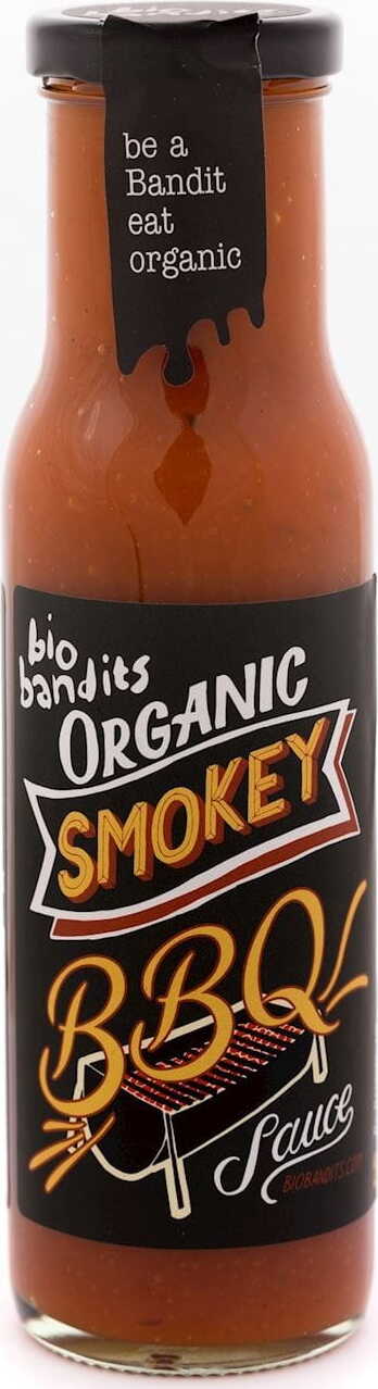 Bio BBQ-Sauce von BIO BANDITS, 250 ml Flasche mit dunkler, würziger Sauce und Bio-Label, auf weißem Hintergrund.