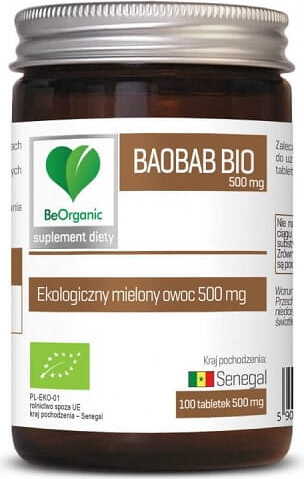 Bio Baobab Pulver in Tablettenform, 500 mg, von MEDICALINE, ökologische gemahlene Früchte, 100 Tabletten auf weißem Hintergrund