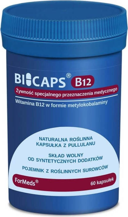 Bicaps Vitamin B12 Methylcobalamin mit Inulin in Kapseln, 60 Portionen, von FORMEDS, 60 Stück auf weißem Hintergrund