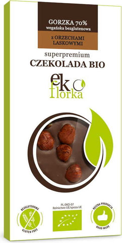 Premium Bitterschokolade mit Haselnüssen glutenfrei BIO 85 g - EKOFLORKA