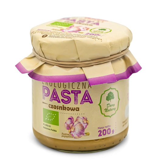 BIO Knoblauchpaste von DARY NATURY, 200 g, cremige Knoblauchpaste in Glas, ideal für natürliche Küche und gesunde Gerichte