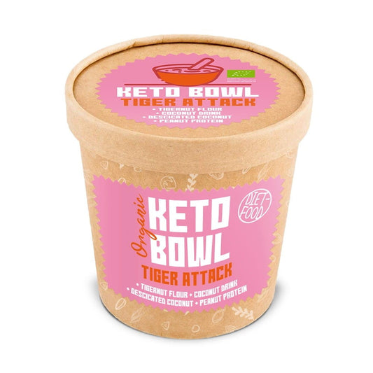 Bio Keto Bowl Tiger Attack Porridge im Becher, DIET FOOD, frisch und nahrhaft, zeigt den Becher mit dem Produkt.