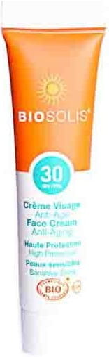 Biolosis Anti-Falten-Sonnenschutz SPF 30, 15 ml, umhüllt das Gesicht mit natürlichem Sonnenschutz und Anti-Aging-Wirkung.