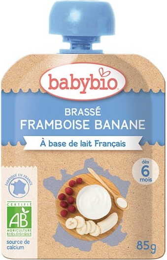 Himbeer-Bananen-Joghurt-Dessert für Babys, BIO, 85 g, von BABYBIO, mit frischen Früchten und cremiger Joghurt-Textur.
