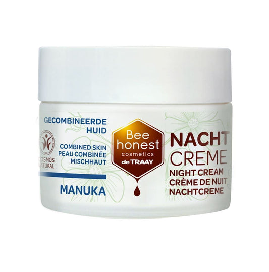 Gesichtscreme von BEE HONEST mit Manuka-Honig für Mischhaut, nährende Nachtpflege in 50 ml Tube.