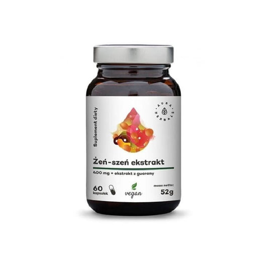 AURA HERBALS Ginseng Panax Extrakt 400 MG und Guarana Extrakt in 60 Kapseln, natürliches Nahrungsergänzungsmittel
