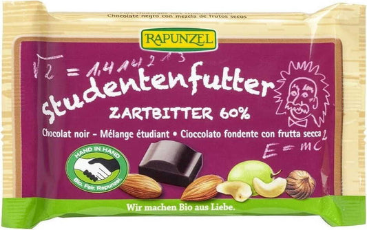Dunkle Bio-Schokolade mit Nüssen und Trockenfrüchten von RAPUNZEL, 100 g, mit sichtbaren Nüssen und Trockenfrüchten in der Verpackung