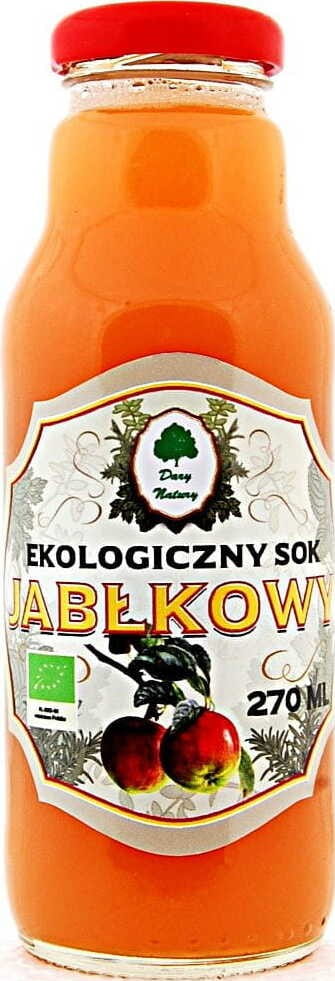 Bio Apfelsaft 270 ml von DARY NATURY, klare Flasche mit goldenem Apfelsaft, natürlich und frisch, ideal für gesunde Getränke.
