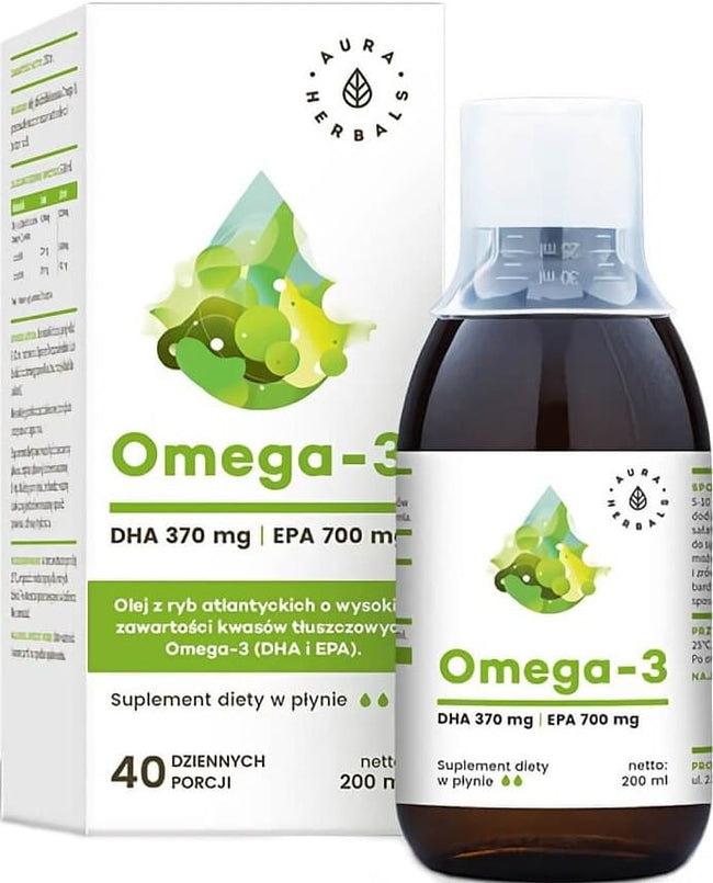 Omega - 3 DHA 370 mg EPA 700 mg Atlantisches Fischöl 200 ml AURA-KRÄUTER Hover Image
