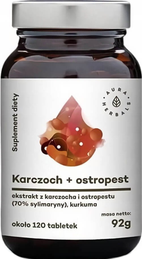 AURA HERBALS Artischockenextrakt und Mariendistelextrakt 70% Silymarin, Kurkuma-Tabletten, 120 Stück, 92 g