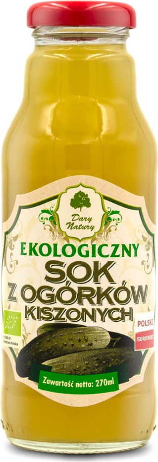 Bio Sauergurkensaft in 270 ml Flasche, naturbelassenes Getränk von biogo, zeigt die Flasche mit Etikett und Gurkensaft.