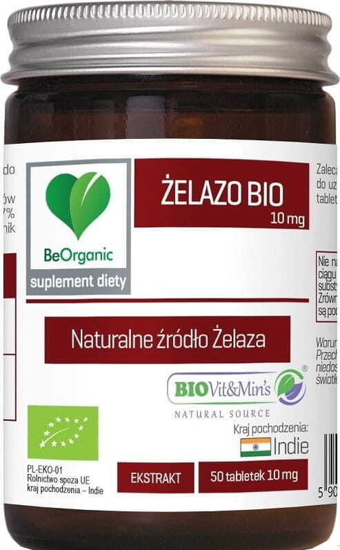 Bio Eisenextrakt in Tablettenform von BE ORGANIC, 50 Stück, 10 mg Eisen für gesunde Blutbildung.