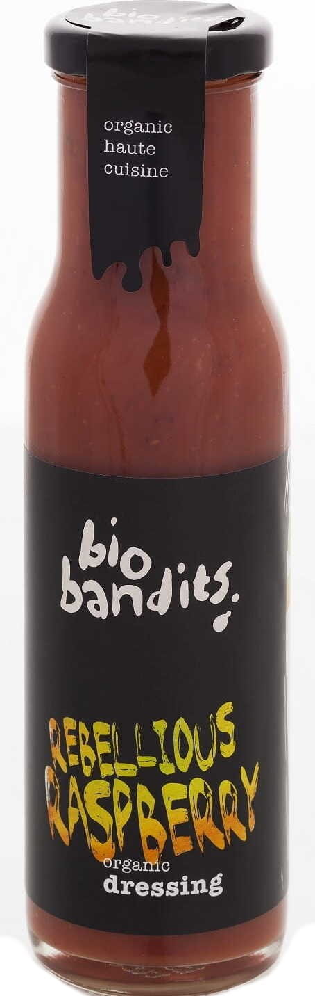 Himbeerdressing mit Cayennepfeffer, BIO BANDITS, 250 ml Flasche, fruchtiges Dressing mit scharfer Würze, biologisch hergestellt