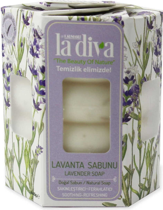Drehseife Lavendel von LA DIVA, 4 Stück à 45 g, mit lavendelduft, auf einem weißen Hintergrund sichtbar