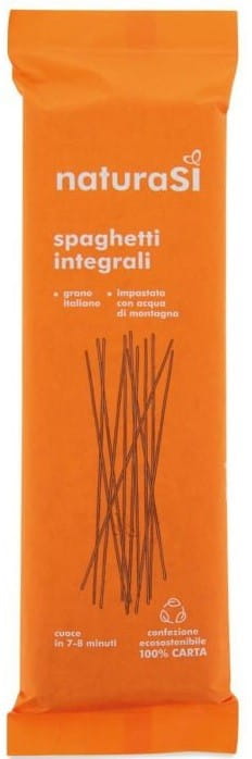 Vollkornspaghetti BIO von NATURASI, 500g, ungekocht, lange, braune Vollkornnudeln auf weißem Hintergrund