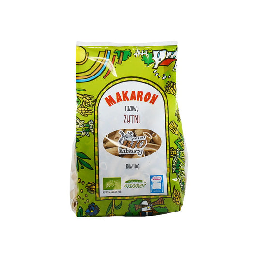 Vollkorn-Dinkel-Nudeln in Tube-Form von BABALSCY, 400 g, ungekocht auf weißem Hintergrund
