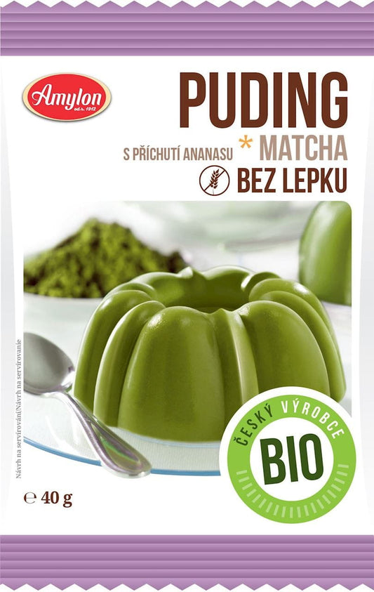 BIO Matcha-Teepudding mit Ananasgeschmack von AMYLON, glutenfrei, cremige Textur, in einer Schüssel serviert