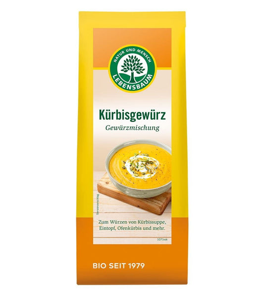 Bio-Kürbissgewürz von LEBENSBAUM in 50 g Verpackung, getrocknete Gewürzmischung für Kürbisgerichte, frischer Duft