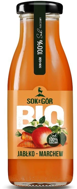 Bio Apfelsaft mit Karotten in 250 ml Flasche von SOK Z GÓR, frischer Saft aus den Bergen, natürliche Zutaten