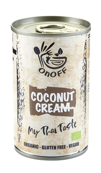 Glutenfreie Bio-Kokoscreme von ONOFF SPICES in 160 ml, cremige Kokosnusscreme in Glasflasche.