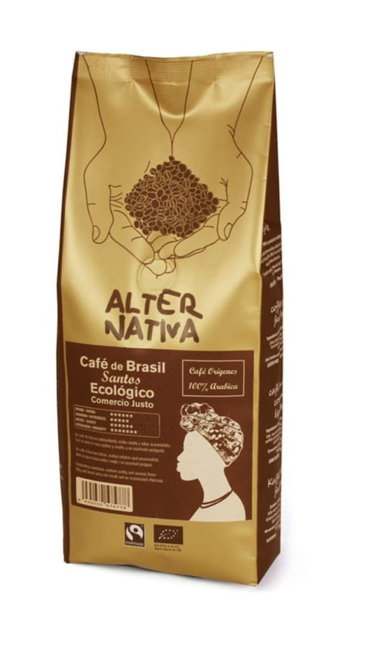 Arabica-Kaffeebohnen von ALTERNATIVA, 100% Brasilien Santos, Fair Trade und BIO, 500 g, frische Kaffeebohnen in der Verpackung