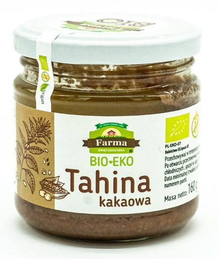 Glutenfreier Kakao Tahina BIO von FARMA ŚWIĘTOKRZYSKA in 160 g Glas, cremige, bio-zertifizierte Tahina aus Kakaobohnen