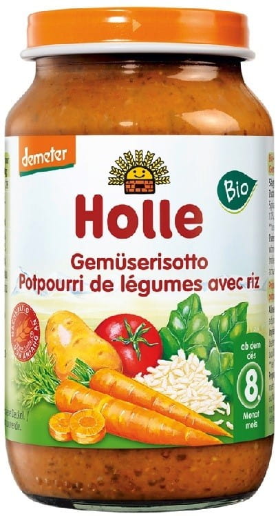 Bio Babygericht Gemüse mit Reis (Risotto) von HOLLE, cremiges Kinderessen mit frischem Gemüse und Reis, 220 g.