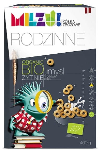 Bio Roggen- und Haferkreise mit Honig von MILZU, 400 g, knusprige Getreidekreise in einer Schüssel.