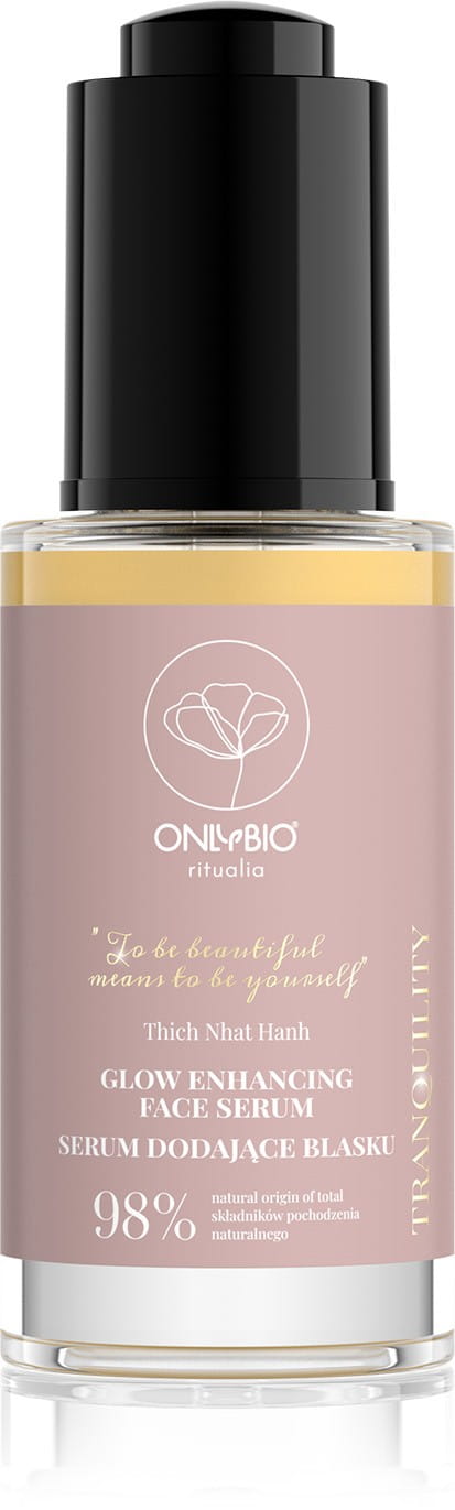 Gesichtsserum von ONLY BIO, 30 ml, mit natürlichen Inhaltsstoffen zum Strahlen bringen der Haut, auf einem weißen Hintergrund.