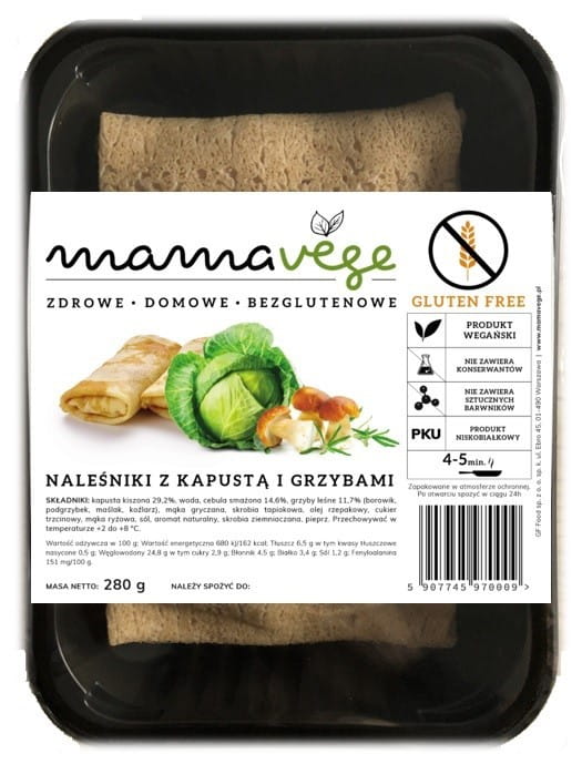 Glutenfreie Pfannkuchen mit Kohl und Pilzen von MAMAVEGE, serviert auf einem Teller, frisch und aromatisch.