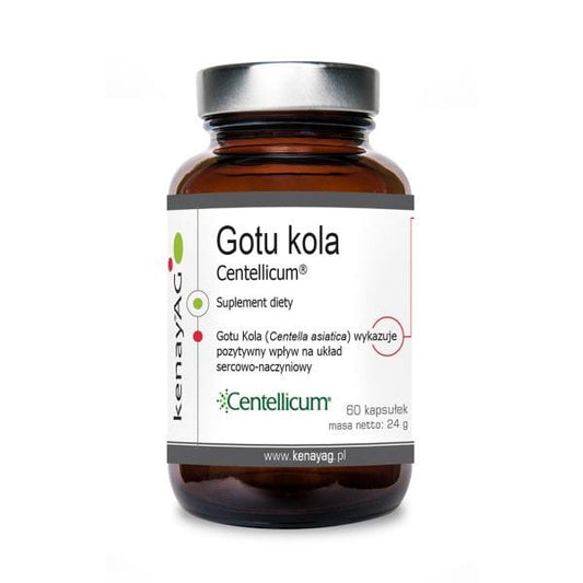 Hochwertige Gotu Kola Centellicum KENAY-Kapseln in einer weißen Verpackung, für natürliche Unterstützung der geistigen Gesundheit.