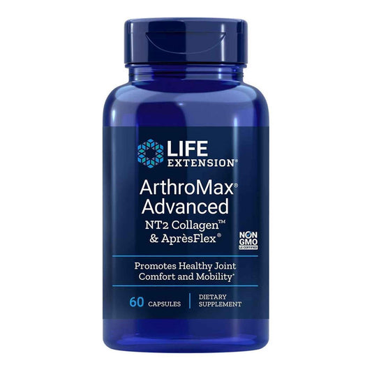 LIFE EXTENSION Arthromax advanced nt2 Kollagen und Apresflex Gelenkkapseln, 60 Stück, Nahaufnahme der Verpackung