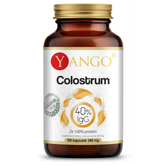Hochwertige YANGO Kolostrum 40% IgG Kapseln, 90 Stück, für Immununterstützung und natürliche Gesundheit.
