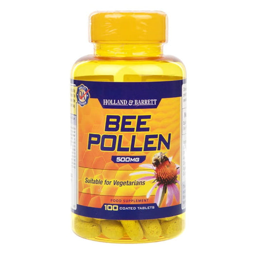 HOLLAND & BARRETT Bienenpollen 500 MG, 100 Tabletten, Nahaufnahme der Tabletten in einer Packung