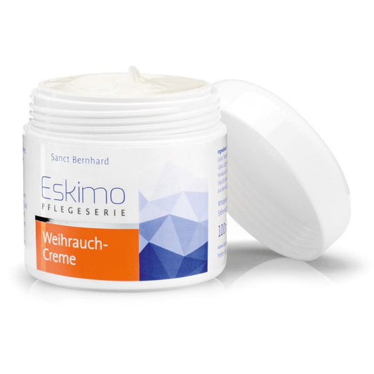 Eskimocreme mit indischem Weihrauch in 100 ml Flasche von Kräuterhaus Sanct Bernhard, cremige Textur, natürliche Inhaltsstoffe.