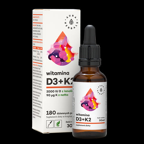 Vitamin D3 und K2MK7 in Tropfen von 30 ml AURA HERBALS