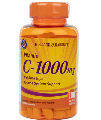 HOLLAND & BARRETT Vitamin C 1000 MG Tabletten, 100 Stück, weiße Tabletten in Blisterverpackung