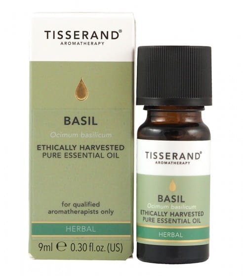 Ethisch geerntetes Basilikumöl in 9 ml Flasche von TISSERAND AROMATHERAPY, frisch und aromatisch.