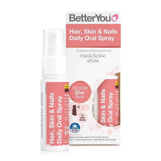 Mundspray für Haar, Haut und Nägel von BETTERYOU, 25 ml Flasche mit Spray-Verschluss, Nahaufnahme des Produkts