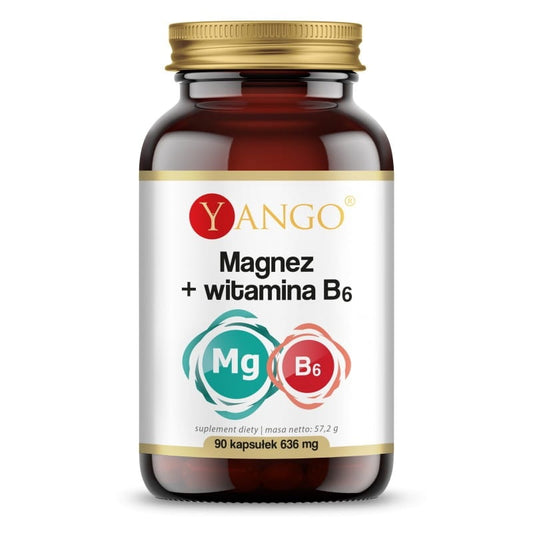 YANGO Magnesium und Vitamin B6 Kapseln, 90 Stück, Nahaufnahme der Verpackung auf weißem Hintergrund