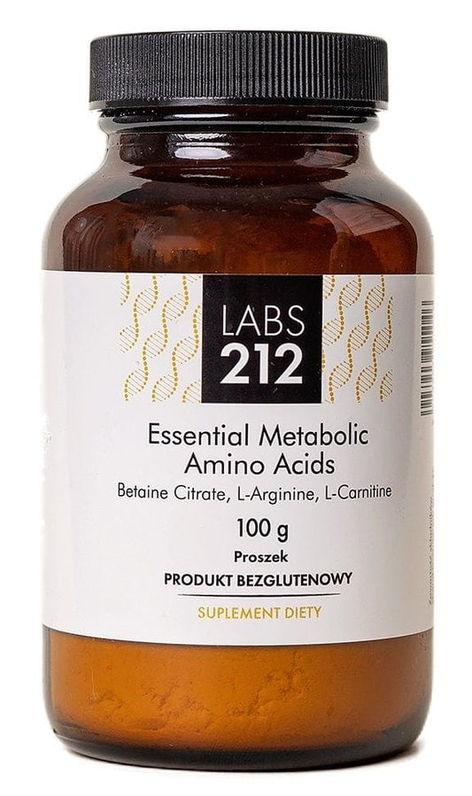 Essentielle metabolische Aminosäuren in 100 g Verpackung von LABS212, Nahaufnahme der Produktverpackung
