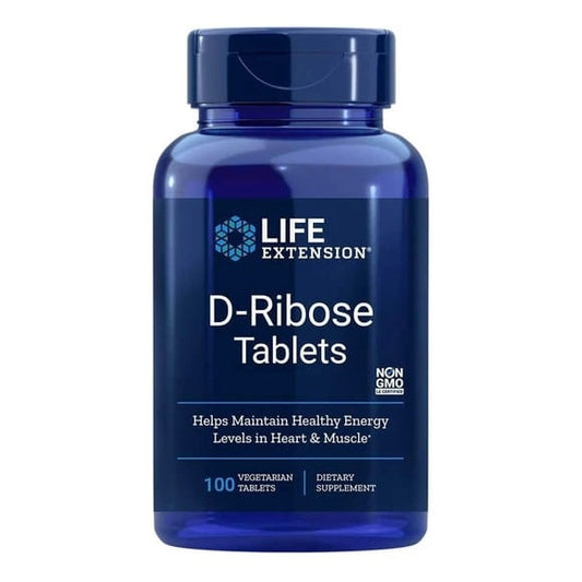 Lebensverlängernde Dribose 100 Tabletten von LIFE EXTENSION, zeigt die Packung mit Tabletten auf weißem Hintergrund.
