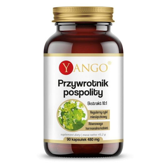 Beifuß Kapseln von YANGO, 90 Stück, zeigt die gelben Kapseln in einer transparenten Verpackung.