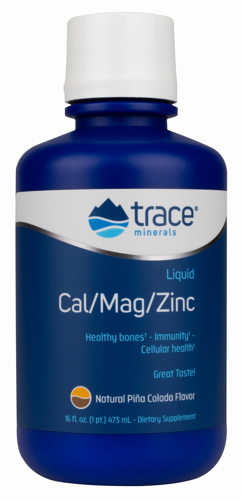 Eine Mischung aus Calcium, Magnesium und Zink in flüssiger Flüssigkeit Cal / Mag / Zink Pina Colada-Geschmack 473 ml Spurenmineralien