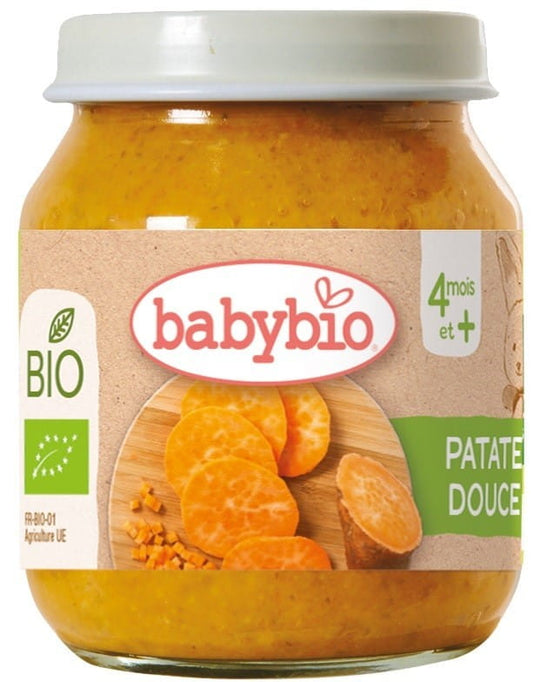 Süßkartoffelpüree von BABYBIO, glutenfrei, Bio, geeignet ab 4 Monaten, 130 g Verpackung, cremiges Babyessen